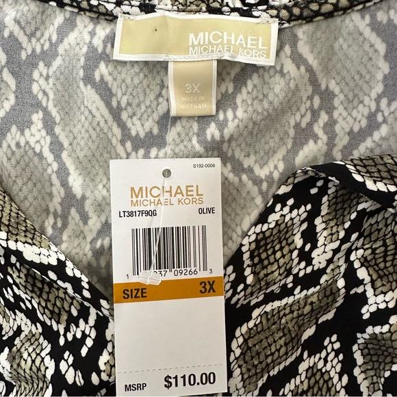 Michael Kors 3X Plus Olive Green Snake Print Midi Stretch Dress Sleeveless Vneck - Picture 10 of 12